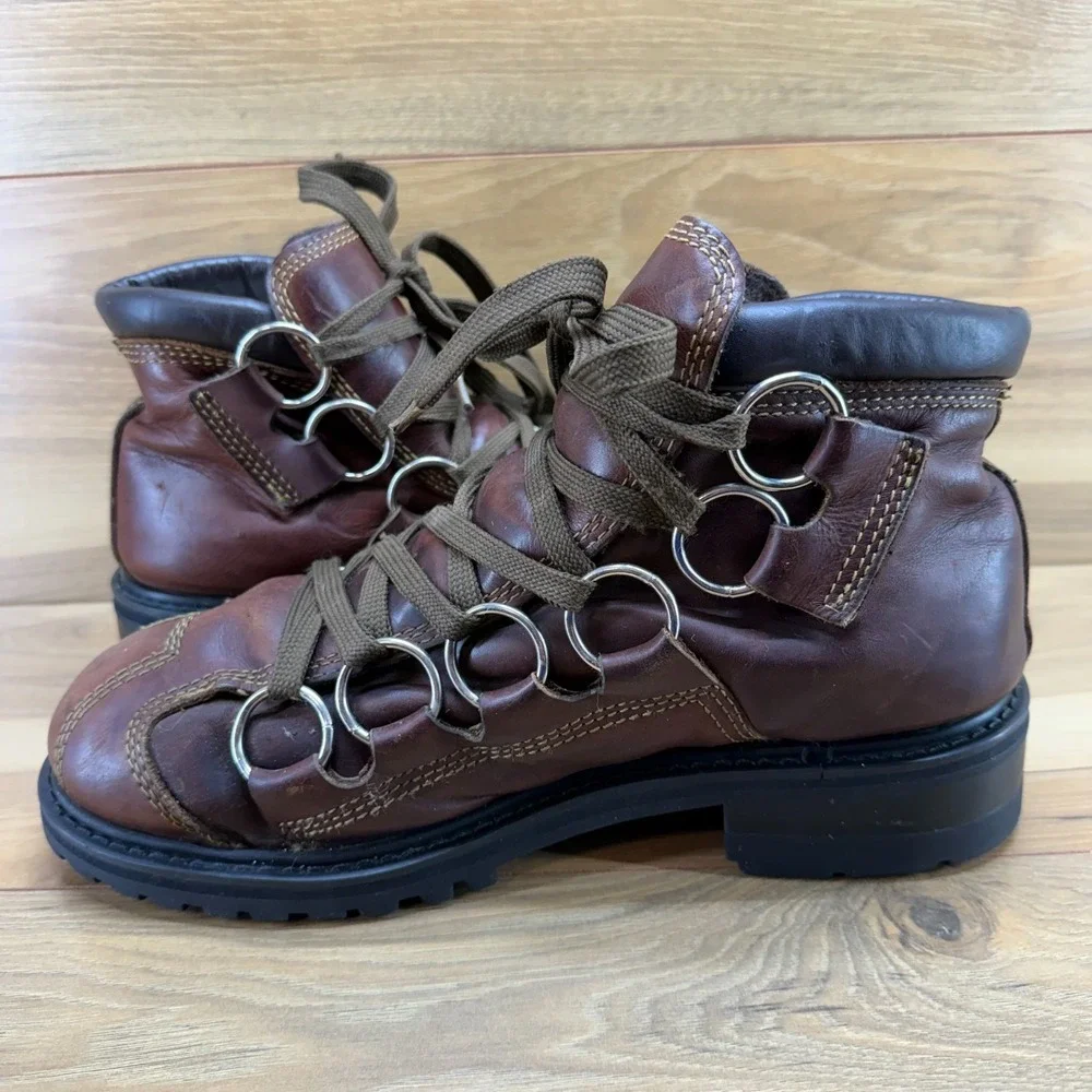 GBX Vintage 90's Y2K Chunky Mens Boot 14 M Brown Leather Hiker Ring Grunge Punk
